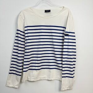 Saint James L'Atelier Stripe Breton Top Womens M/L White Blue Nautical